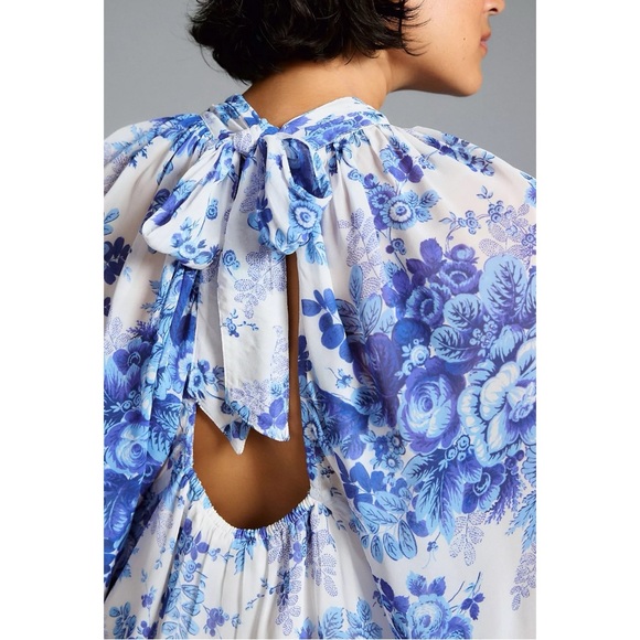 Anthropologie Maeve Sheer Chiffon Tunic Blouse Blue Flower Garden Plus Size 2X - Picture 4 of 15